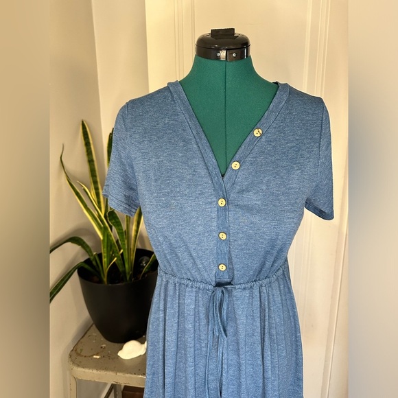 CUPSHE Women Summer Dresses Drawstring Button Front ShortSleeve V Neck Sundress - Picture 4 of 16